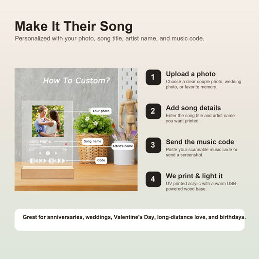 personalized engagement gift for your girlfriend custom song code acrylic night light