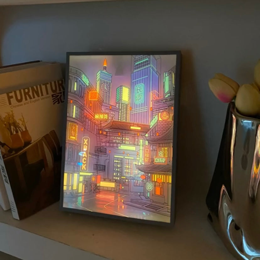 City Nightscape - Light Painting Art Frame USB Plug