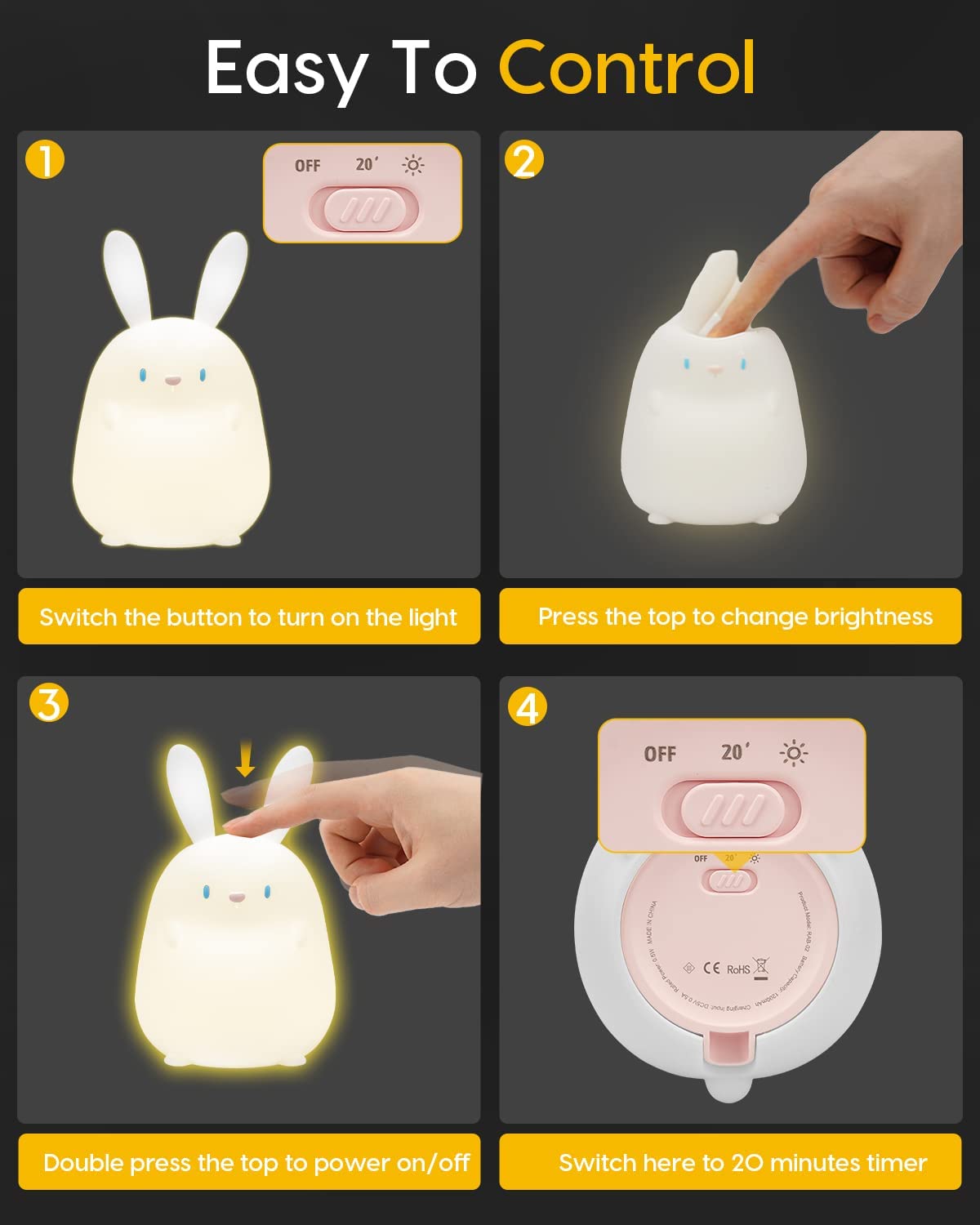 Bunny Silicone Lamp Led Nightlights Home Decor Lamp